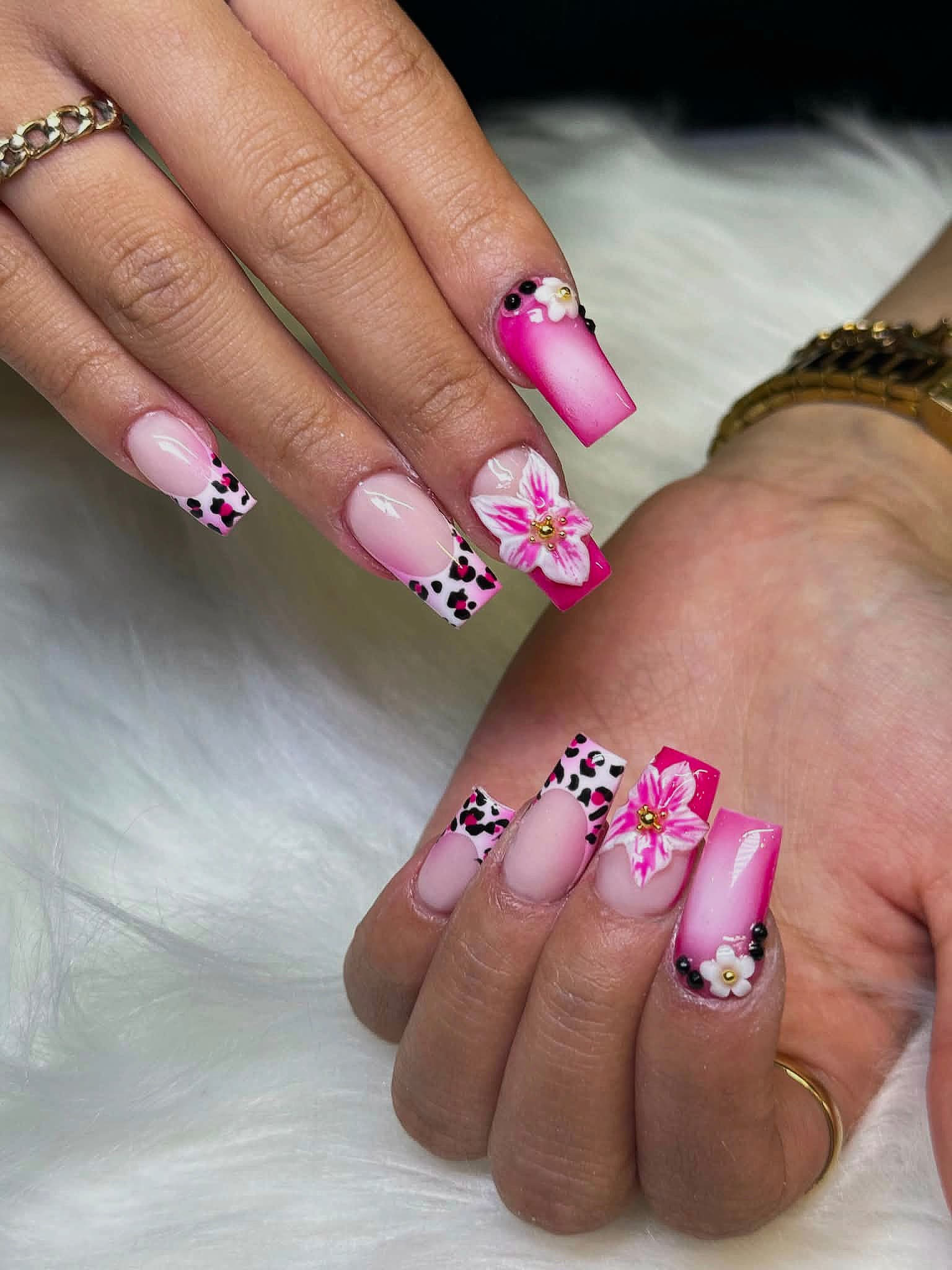 Pink ombre floral manicure by Blackrock Nails & Spa