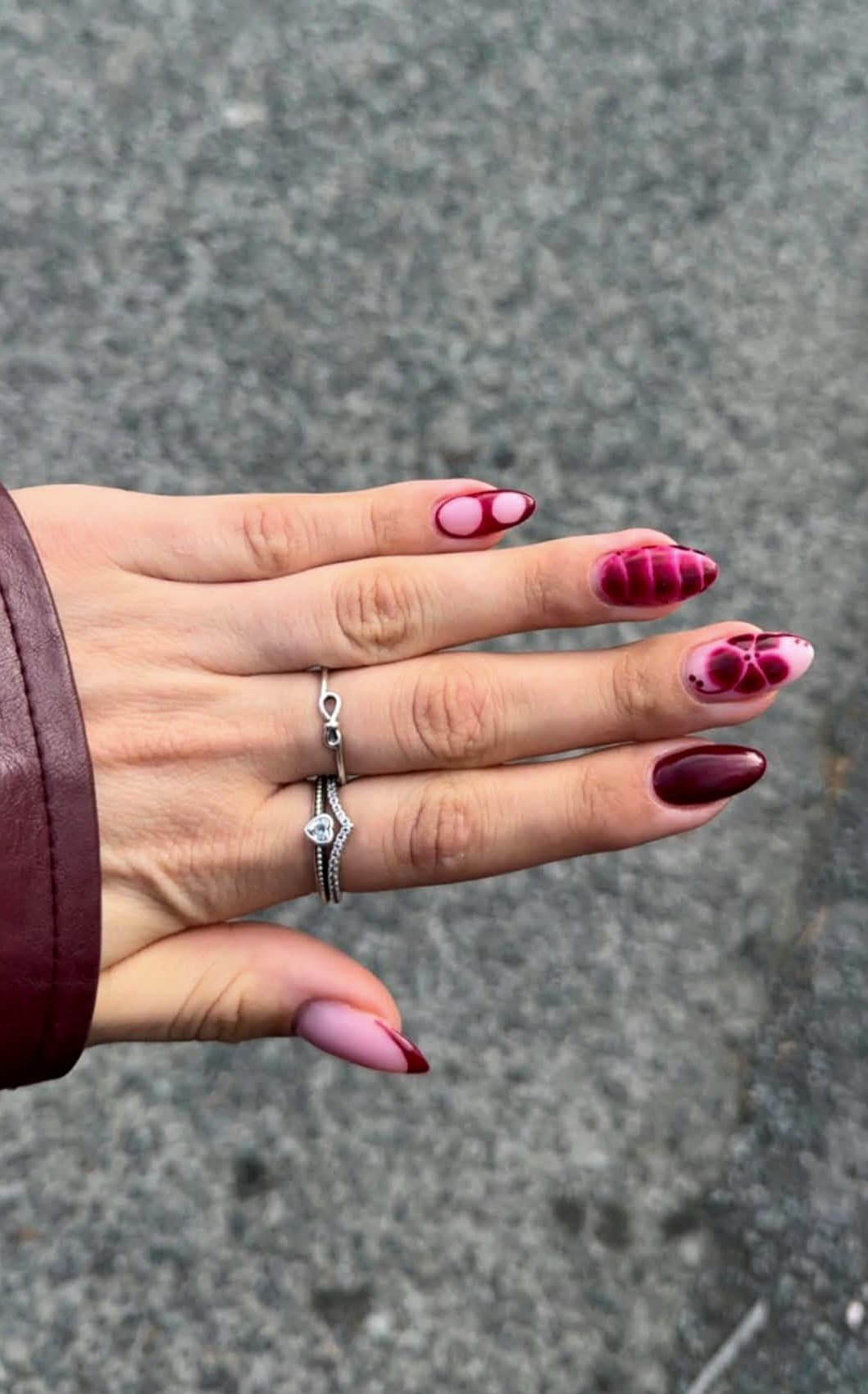 Burgundy graphic manicure by Blackrock Nails & Spa